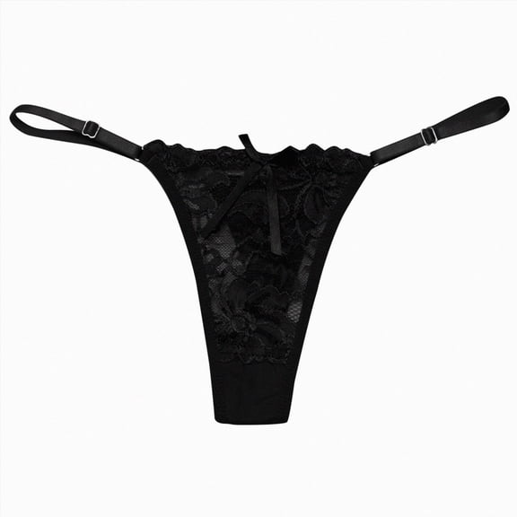 mgoYE Lace G-String Thongs for Women Adjustable Sexy Low Rise Underwear Breathable T-back Thongs Panties(Black,One Size)