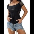 thumbnail image 2 of Camisetas de Mujer con Estampado de Hadas Grunge Y2K, Cuello Cuadrado Transparente, Encaje, Patchwork, Ropa Estética Gótica Vintage Negro S, 2 of 10