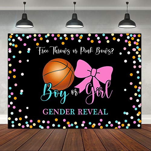 Free Throws or Pink Bows Gender Reveal Backdrop Blue Pink Basketball Bows Baby  Shower Background 7×5ft Boy or Girl He or She Surprise Party Decorations  Banner Cake Table Supplies Photo Booth Props -
