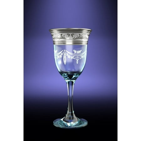 Rim White Wine - Crystal Goose GX-09-863, 8-Ounce Wine Glasses with Platinum Trim, Floral Design Platinum-Plated Rim Red White Wine Glasses on a Long Stem, 6-Piece Set