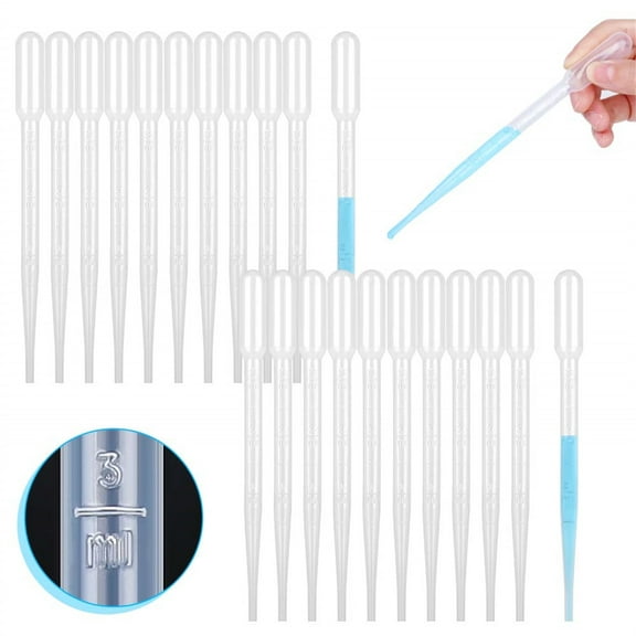Bexikou 100 Pcs 3ml Disposable Dropper, Disposable Plastic Transfer Pipettes, Liquid Pipette, Medicine Transfer Dropper Pipette, Essential Oil Children's Science Lab Craft Supplies