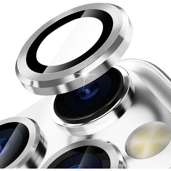 Camera Lens Protector Compatible with iPhone 13 Pro / 13 Pro Max, Premium Tempered Glass Circle Film, Aluminum Alloy Full Fit Lens Ring Cover, Silver [Anti-Scratch]