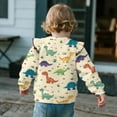 thumbnail image 5 of Xixirimido Cartoon Dinosaurs Beige Print Toddler Girls Sweatshirt Crewneck Pullover Long Sleeve Tops Blouse Graphic Sweater T-Shirt Fall Winter Clothes Ruffle Shoulder, for 5-6Y, 5 of 7