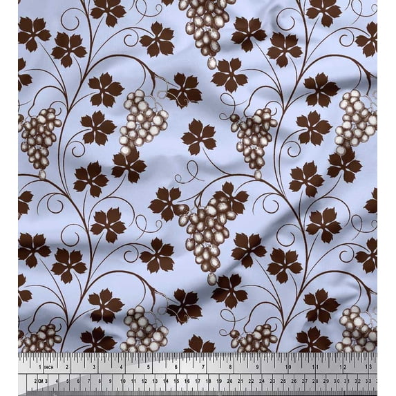 Soimoi Cotton Duck Fabric Leaves & Grapes Fruits Print Fabric by Yard 56 Inch Wide