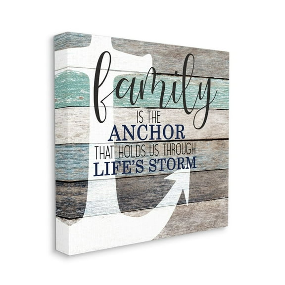 Stupell Industries Family Anchor through Storm Motivational Phrase Wood Grain Canvas Wall Art Design by Kim Allen, 24" x 24"