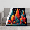 thumbnail image 2 of Stylish Abstract Landscape Flannel Blanket - Soft Warm Cozy Design with Geometric Trees & Celestial Background for Sofa & Travel, 2 of 7