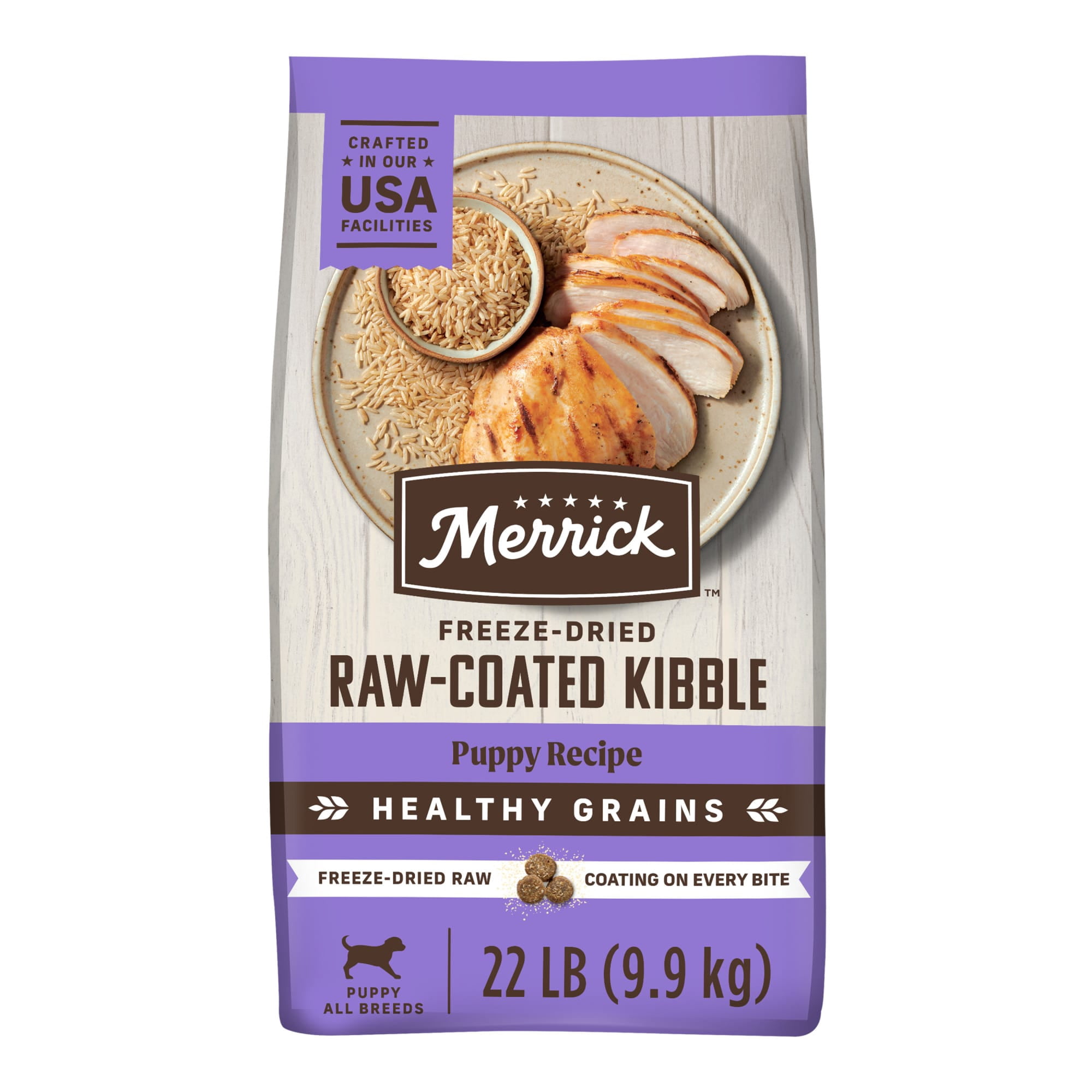 Merrick Healthy Grains Chicken and Brown Rice Freeze Dried Raw Coated Kibble, Natural High Protein Puppy Food, 22 lbs.