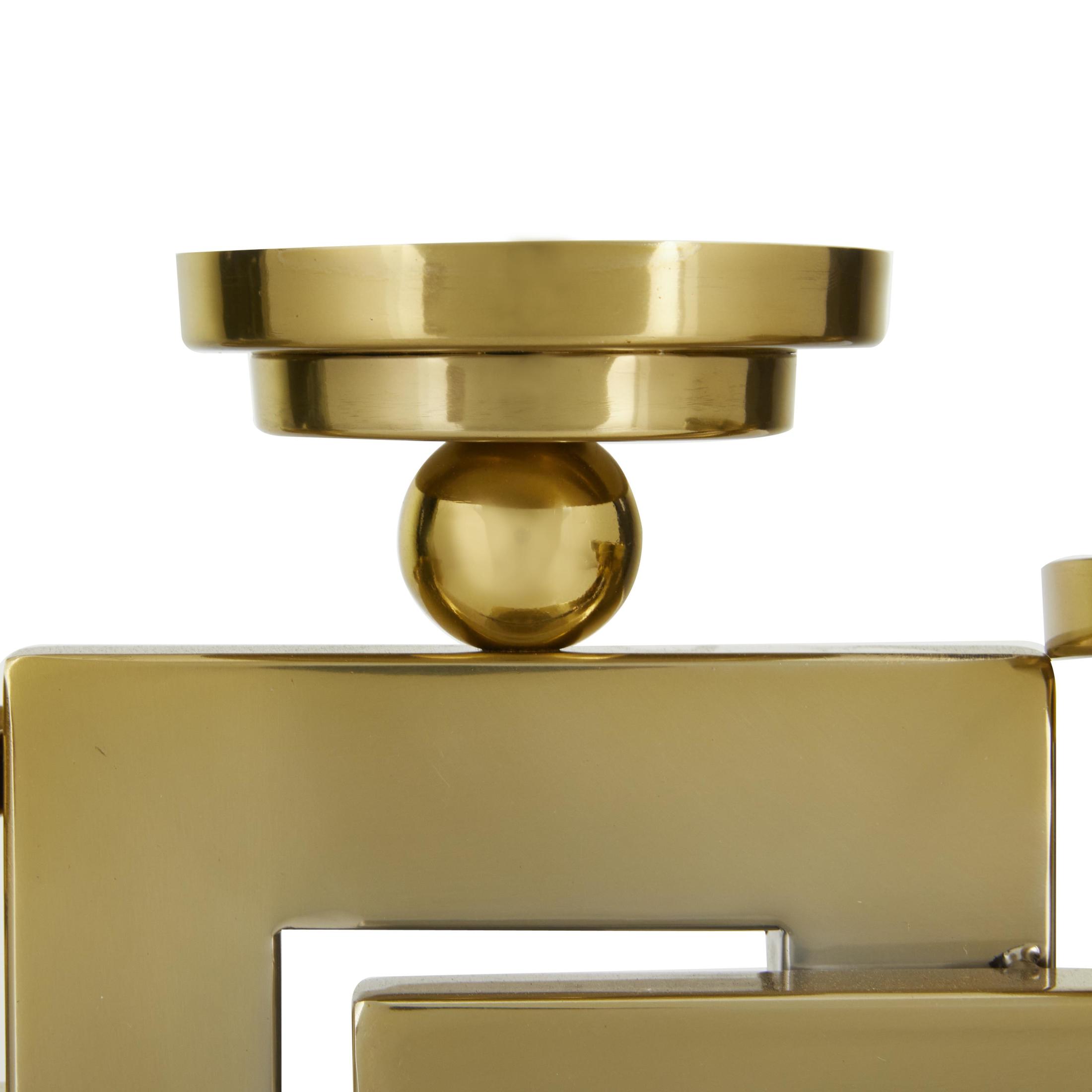 DecMode 3 Candle Gold Stainless Steel Metal Pillar 3 Plate Candle Holder