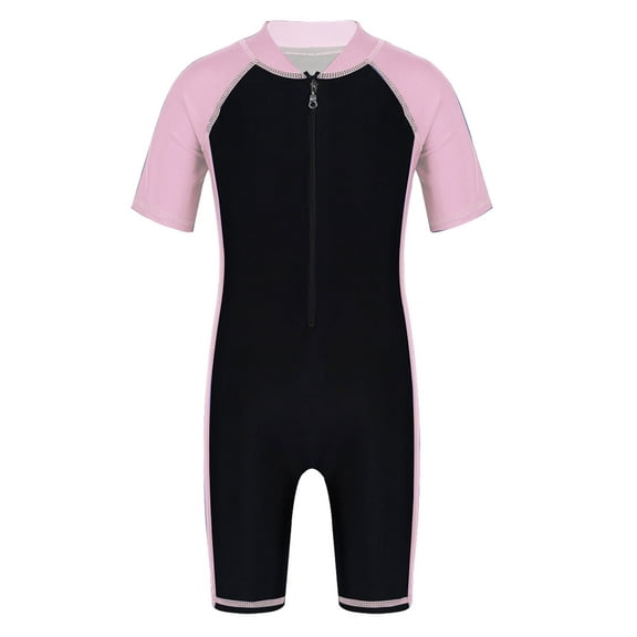 Zaldita Kids Boys Girls Rash Guard Swimsuit One Piece Swimwear Zipper Wetsuit UPF 50 UV Sun Protection Pink&Black 10