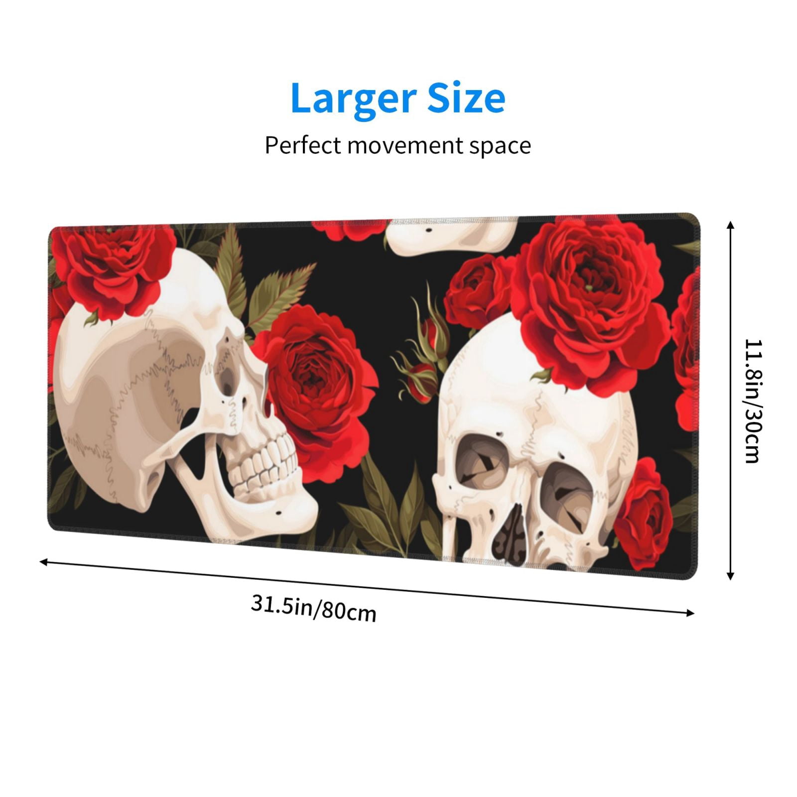 Skulls Red Roses Raven Mouse Pad Extended Large Gaming Mousepad Non-Slip Rubber Big Keyboard Desk Mat 31.5 X 11.8 Inch