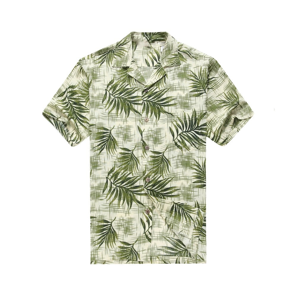 Men's Hawaiian Shirt Aloha Shirt XL Breadfruit Leaves in White Green ...