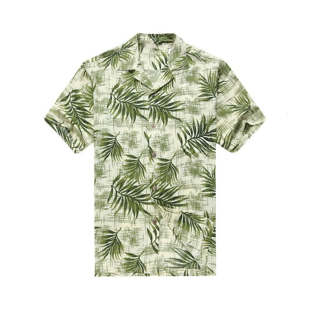 Men's Hawaiian Shirt Aloha Shirt M Breadfruit Leaves in White Green ...