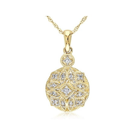 Miabella 1/8 Carat T.W. Diamond 14kt Yellow Gold Vintage Pendant, 17