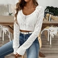 thumbnail image 2 of UAMVSH Womens Cropped Sweaters Tops Trendy Lapel V Neck Long Sleeve Hollow out Pullover Lightweight Going out Dressy Sweaters for Party(X-Large,White), 2 of 4