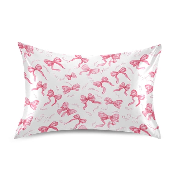 Ryvnso Satin Pillowcase Pink Bows Pillow Cases Standard Size 26x20in