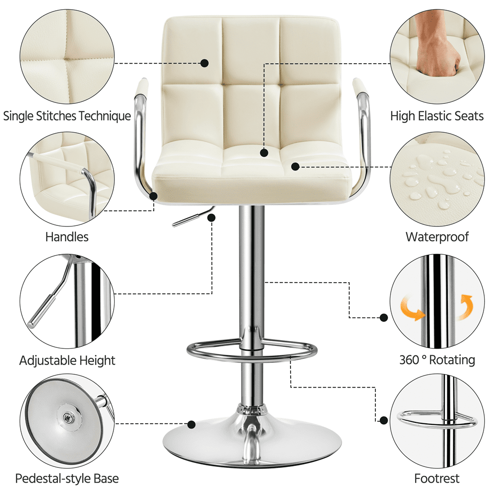 Alden Design Adjustable Swivel Bar Stools Modern Faux Leather Bar Chair Set of 2, Beige