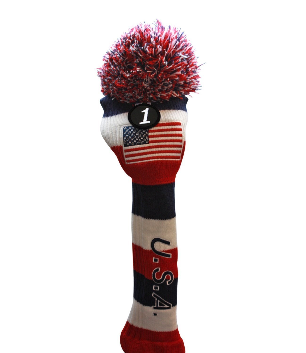 USA Majek Golf Driver 1 3 5 X Fairway Woods Headcovers Pom Pom Knit Limited Edition Vintage Classic Traditional Flag Stars Red White Blue Stripes Retro Head Cover Fits 460cc Drivers and 260cc Woods - image 2 of 8