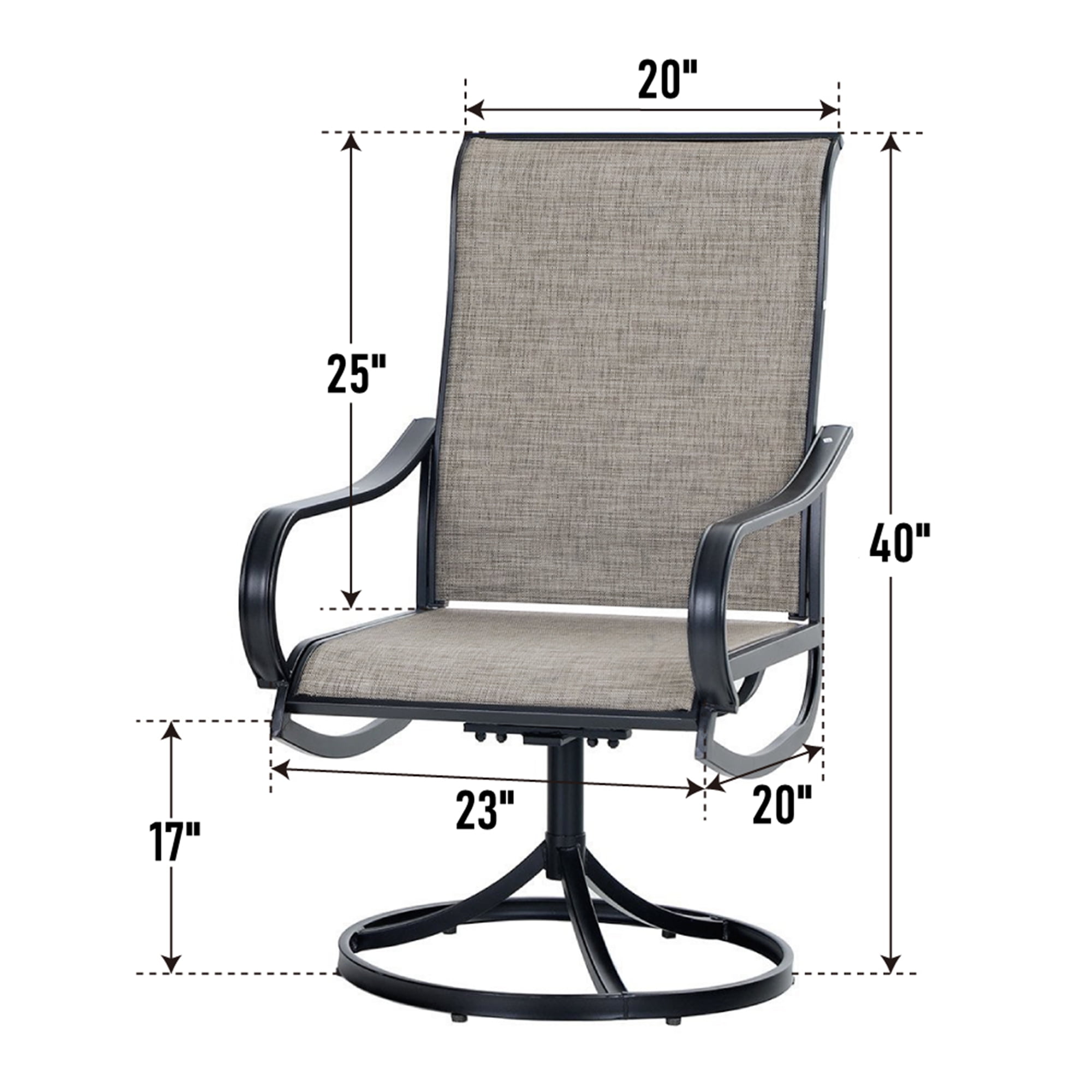 MF Studio 7-Piece Metal Outdoor Patio Dining Set, 6 Textilene Swivel Patio Chairs & 1 Wood-look Top Table, Brown-Gray & Teak Color