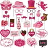 XUYIDAN Valentine's Day Photo Booth Props Pink Valentine's Day Wedding Photo Props, Includes Heart, Mustache, Lip, Party Supplies Favors for Holiday Wedding Engagement Birthday Anniversary, (28pcs)