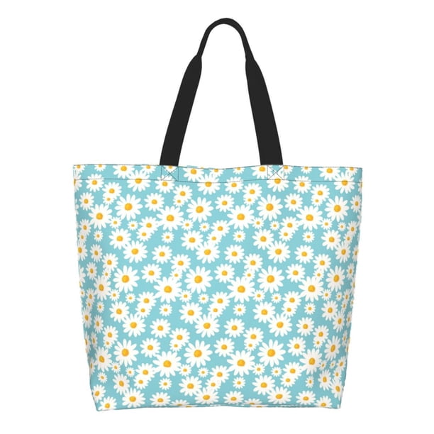 Balery Daisy Floral A Bolsa Tote Estilo Estético con Cremalleras, Bolsa de Hombro, Bolsa de Compras Grande y Plegable