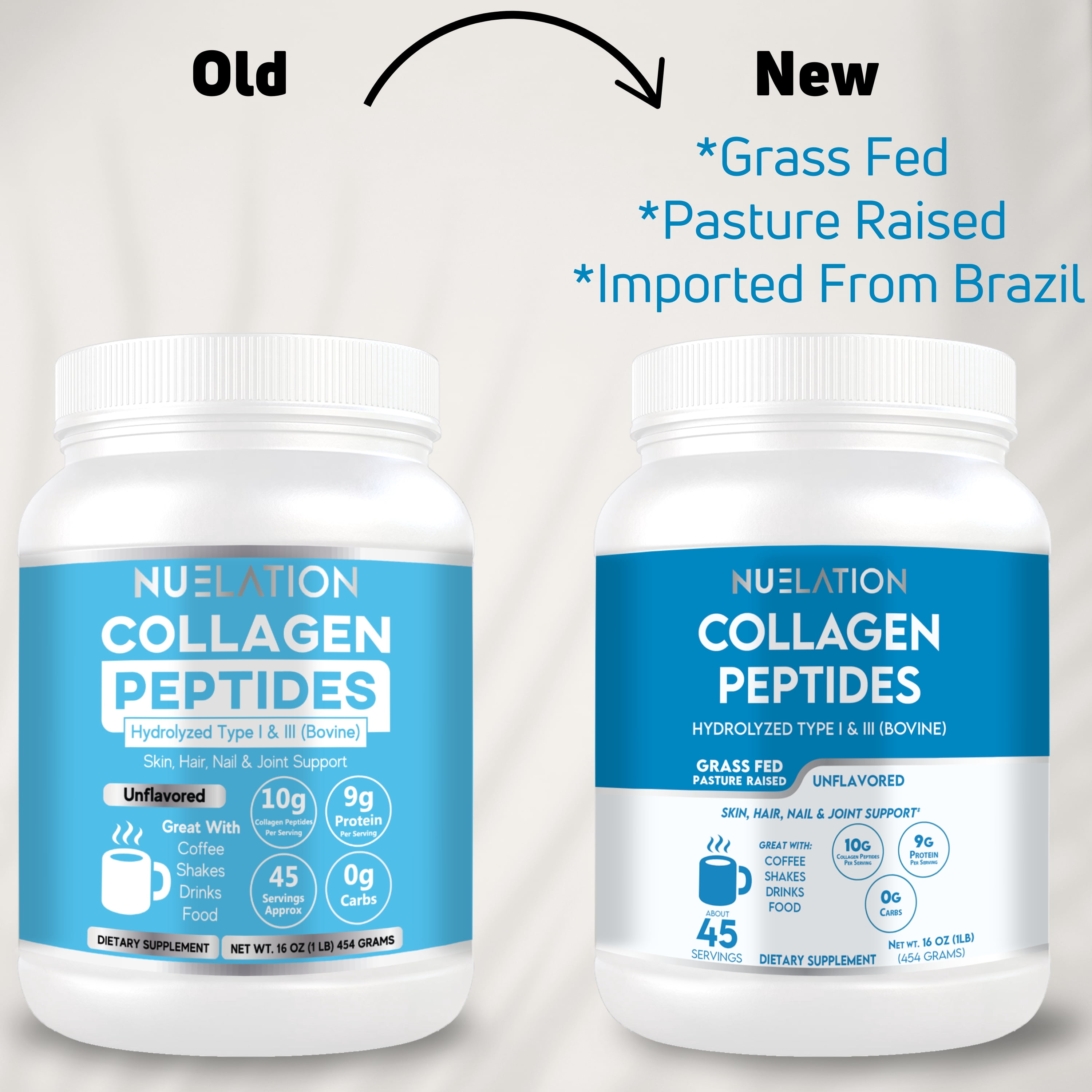 Nuelation Collagen Peptides Powder, Unflavored, Type I & III, Hydrolyzed Bovine, 1 lb – 45 Servings, Protein Supplement