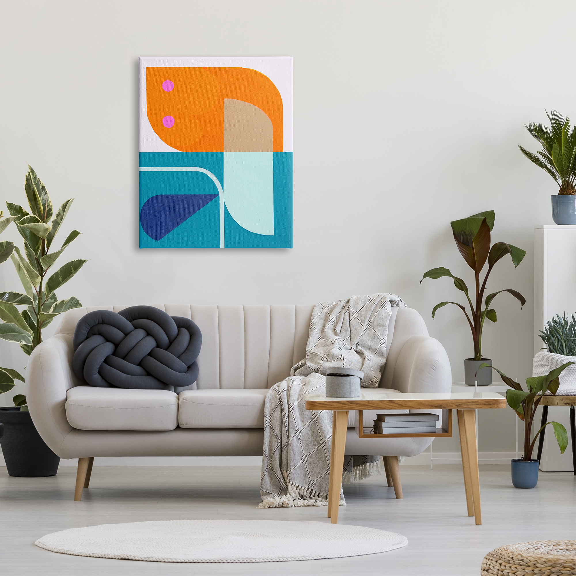 Stupell Industries Orange & Blue Contemporary Abstract Painting Gallery Wrapped Canvas Art Print Wall Art, 30 x 40