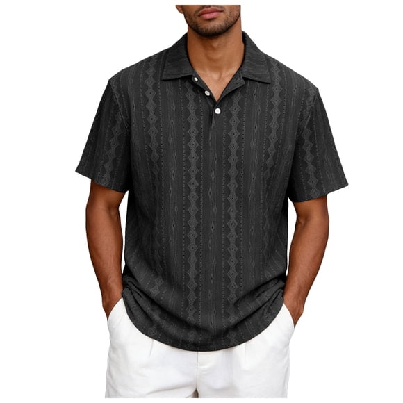 Ketyyh-chn99 Men’s Casual Long Sleeve Polo Shirts Fashion Men's Short Sleeved Loose Fitting Knitted T Shirt Beach Shirt Size for XL,Black