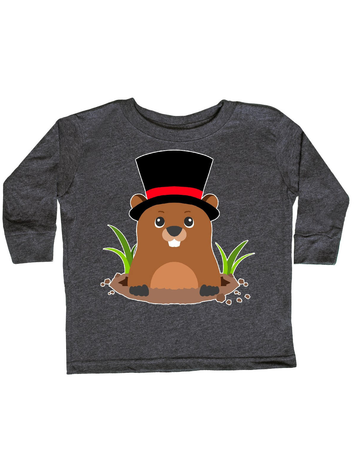 INKtastic Groundhog Day with Groundhog in Top Hat Toddler Long Sleeve