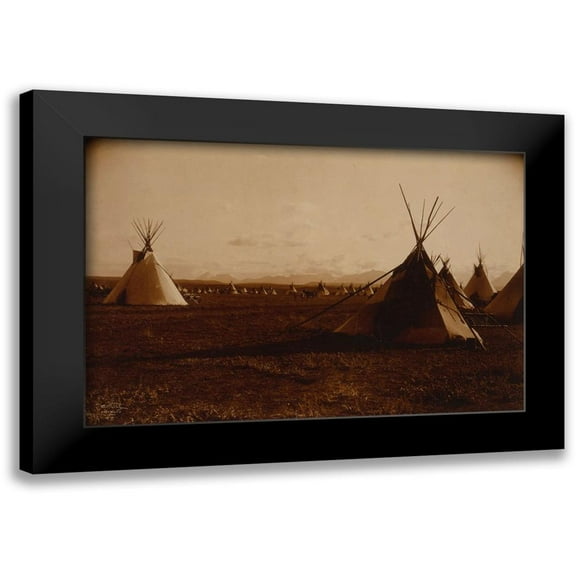 Curtis, Edward 14x11 Black Modern Framed Museum Art Print Titled - Piegan encampment, ca. 1900