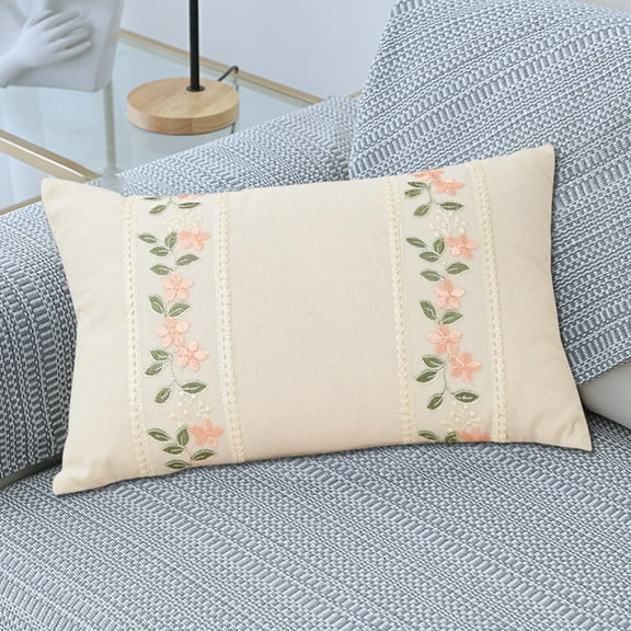 Qiweii Embroidered Rose Flower Pillows, Sofa Bed Lumbar Head Support Cushions, Simple Pillowcases Holiday Gifts