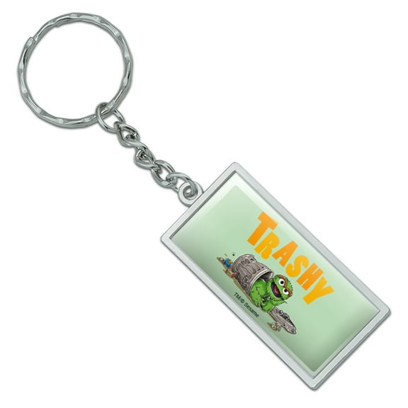 Rectangle  Sesame Street Trashy Oscar the Grouch Keychain in Chrome Plated Metal