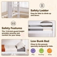 thumbnail image 3 of Twin Over Twin Kids Bunk Bed, UHOMEPRO Solid Wood Floor Bunk Bed for Kids Bedroom, High Safety Rail, Ladder, Heavy Duty Space-Saving Bunk Beds, Convertible into 2 Twin Beds, White, 3 of 8
