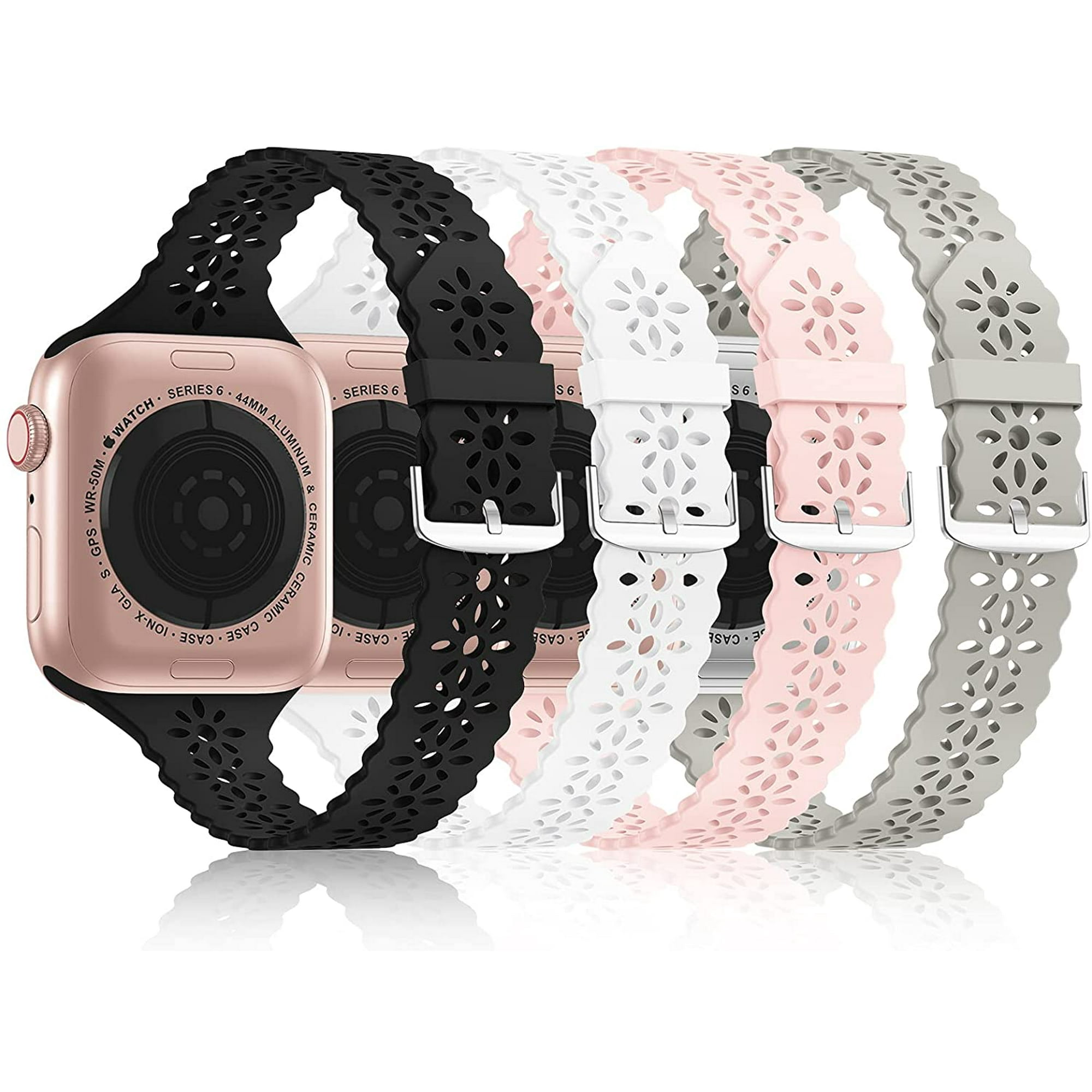 ERUCND-4 Pack Lace Silicone Bands Compatible with Apple Watch Bands 38mm 40mm 41mm 42mm 44mm 45mm 46mm 49mm, Women Slim Thin Hollow-out Wristband for iWatch Series 11 10 9 Ultra 8 SE 7 6 5 4 3 2 1