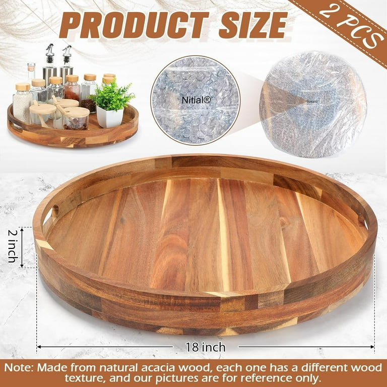 Pack 18 Inch Acacia Wood Turntable with Handle Wooden Rotating