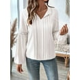 thumbnail image 6 of Womens Tops Casual Pleated V Neck Puff Long Sleeve T Shirts Loose Tunic Business Blouse White M, 6 of 8
