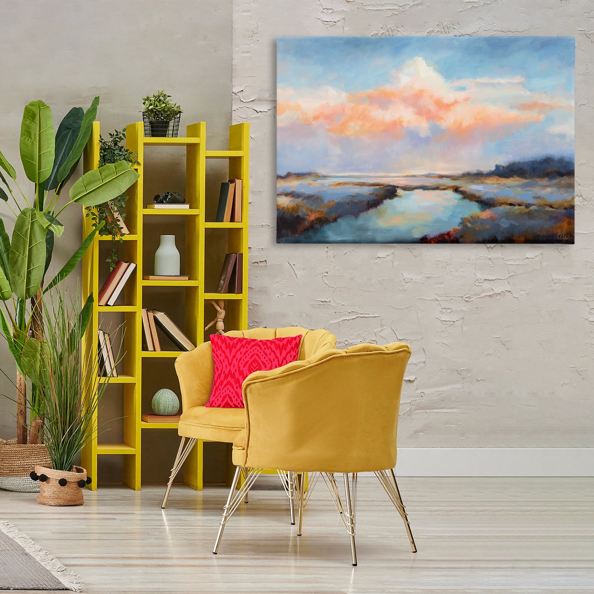Stupell Industries River with Pastel Clouds Landscape & Nature Painting Wrapped Canvas Art Print Wall Art, 45 x 30