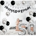 thumbnail image 3 of Black White Silver 50th Birthday Decorations Kit with Number 50th Balloons Happy 50th Paper Banner Triangle Flags 50 Cake Topper for Women/Men 50 Years Old Anniversary Party Bakcdrops Supplies, 3 of 7