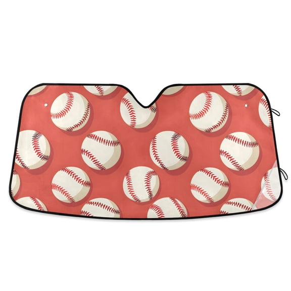 Baseball on Red Car Windshield Sun Shade Foldable Car Front Window Visor Heat and UV Protection 53x23.5