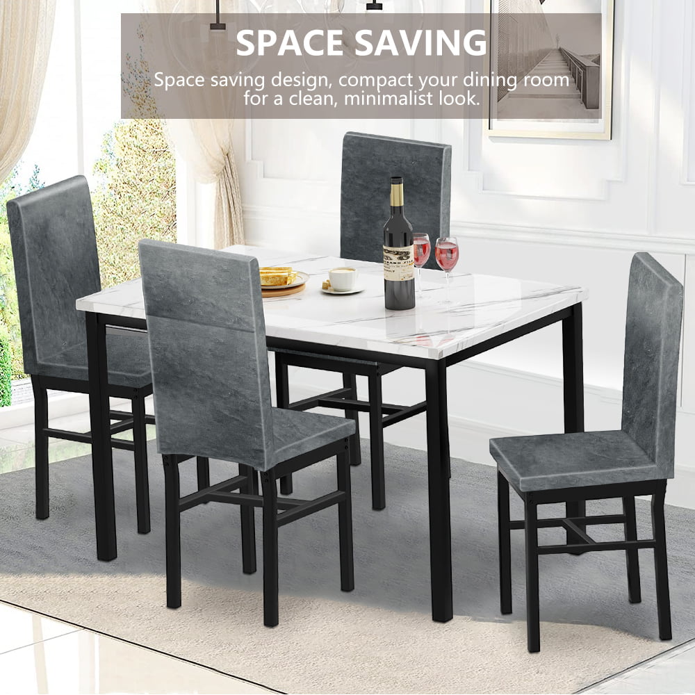 Faux Marble Top Dining Table Set, 5 Piece Dining Room Table Set for Small  Spaces, Kitchen Table and 4 Velvet Chairs, Rectangular Modern Bistro Table  