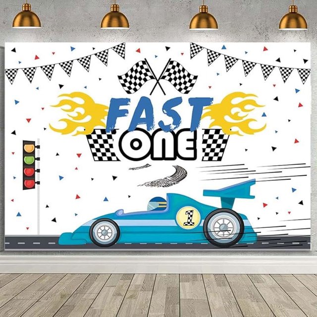 Fondo de coche de carreras personalizado de 7 x 5 pies para segundo cumpleaños, dos coches de carreras rojos rápidos, fondo para fotografía de fiesta de cumpleaños, temática de coche de carreras,