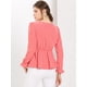 thumbnail image 5 of INSPIRE CHIC Blusa Con Peplum Cuello V Cintura De Lazo Decoración De Botones Mangas Largas Trabajo Oficina Para Mujeres Rojo Sandía S, 5 of 6