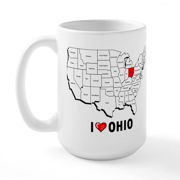CafePress - I Love Ohio Large Mug - 15 oz Ceramic Large White Novelty Mug