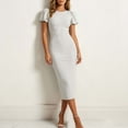 thumbnail image 5 of Brglopf Women's Puff Short Sleeve Bodycon Midi Dress Summer Elegant Formal Wedding Guest Cocktail Party Office Pencil Dresses, 5 of 7