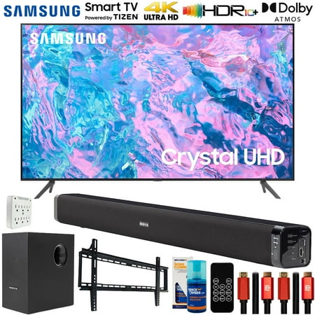Samsung UN58CU7000 58 inch Crystal UHD 4K Smart TV Bundle with Deco Gear Home Theater Soundbar with Subwoofer, Wall Mount Accessory Kit, 6FT 4K HDMI 2.0 Cables and More (2023 Model)