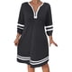 thumbnail image 3 of TaTaai Womens Casual Striped A Line Dress Long Sleeve Zipper Front Round Neck Loose Fit Midi Length Soft Comfortable for Fall Daily Party Holiday Gift, 3 of 7