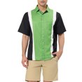 thumbnail image 1 of Lars Amadeus Men's Shirts Short Sleeve Summer Cotton Patchwork Button Down Shirts S Black Green, 1 of 5