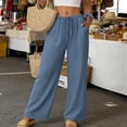 thumbnail image 5 of Cagogo Women Plus Size Wide Leg High Waisted Pants with Pockets Casual Solid Lounge Long Trousers for Party Flowy Summer Work, Blue 2XL, 5 of 9