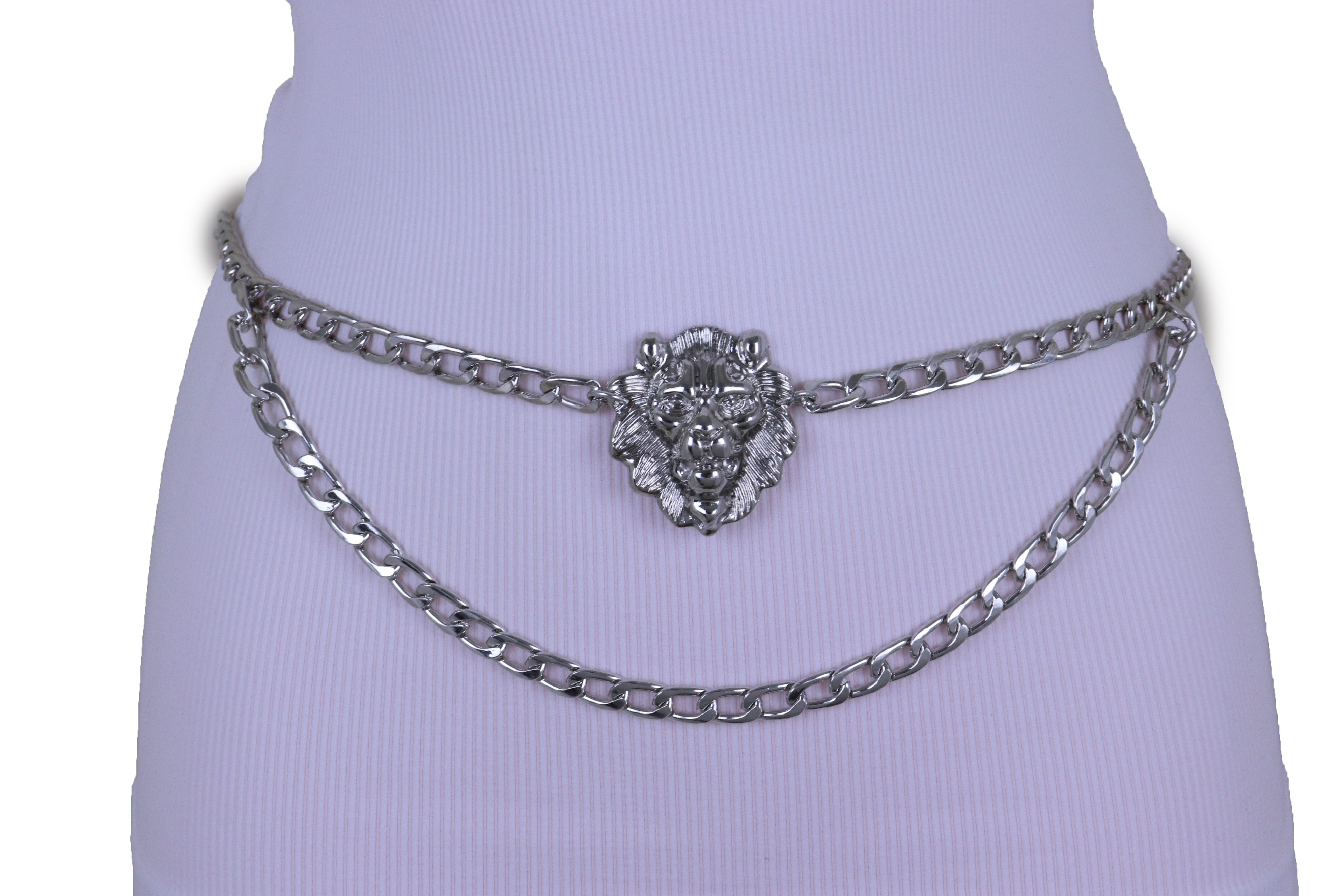 Women Bling Lion Head Charm Belt Waist Hip Silver Metal Chain XL XXL