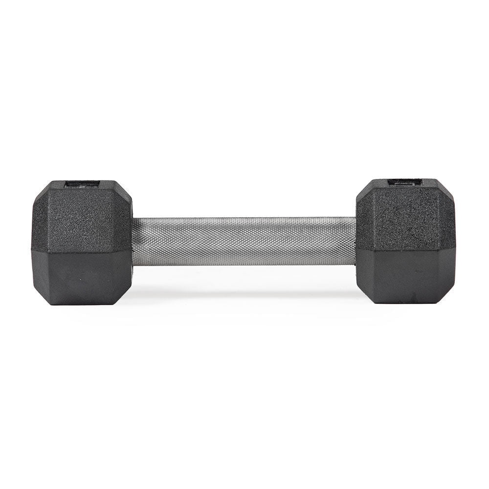 Titan Fitness 5 LB Pair Free Weights, Black Rubber Coated Hex Dumbbell, Straight Stainless Steel Handle, Strength Training, Full Body Workout
