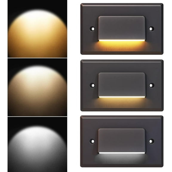 3-Pack 120V LED Step Lights, Dimmable 2.5W Indoor Outdoor Stair Light, 150lm Landscape Lighting 3CCT Selectable 3000K-5000K, IP65 Waterproof Stairway Lighting, Oil Rubbed Bronze